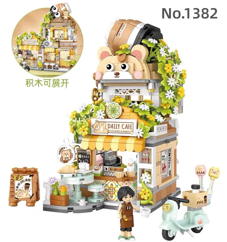 LOZ mini Blocks Kids Building Bricks Boys Toys Puzzle Girls Gift Panda Tea Shop Coffee Bar 1382 1383