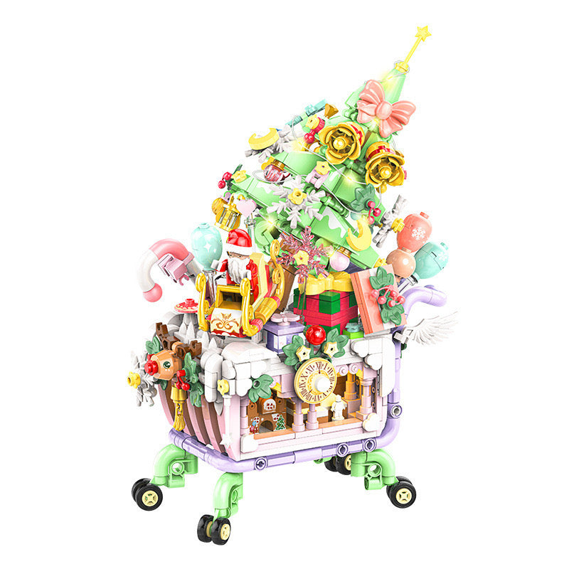 Panlos Blocks Kids Building Bricks Toys Puzzle Girls Christmas Tree Shopping Cart Girls Boys Gift with Lighting 601014