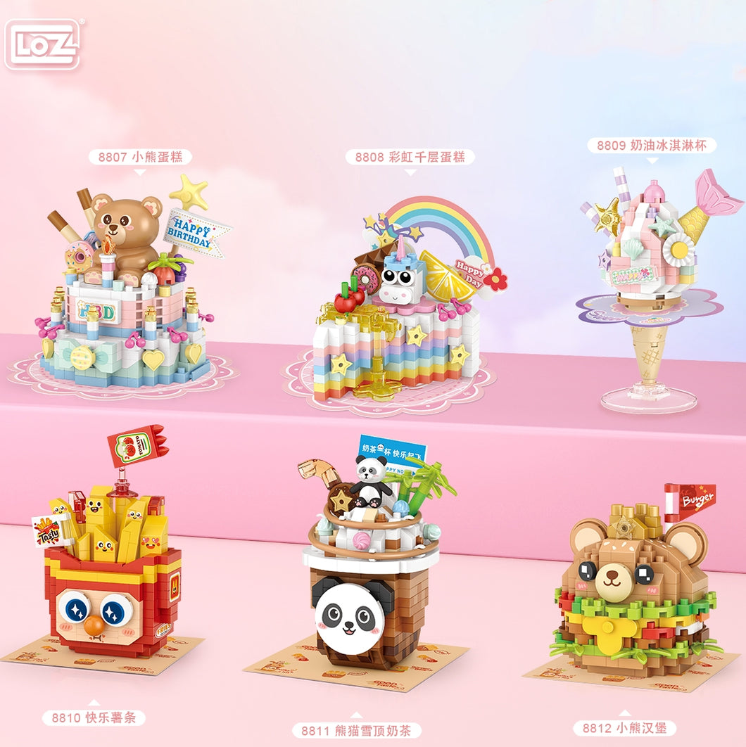 6pcs/set LOZ mini Blocks Kids Building Toys DIY Bricks Sweet Snack Puzzle Girls Gift Home Decor 8807 8808 8809 8810 8811 8812