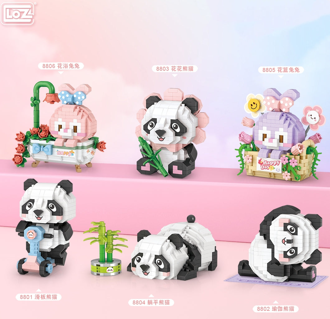 6pcs/set LOZ mini Blocks Kids Building Toys DIY Bricks Cute Pet Panda Rabbit Puzzle Girls Gift Home Decor 8801 8802 8803 8804 8805 8806