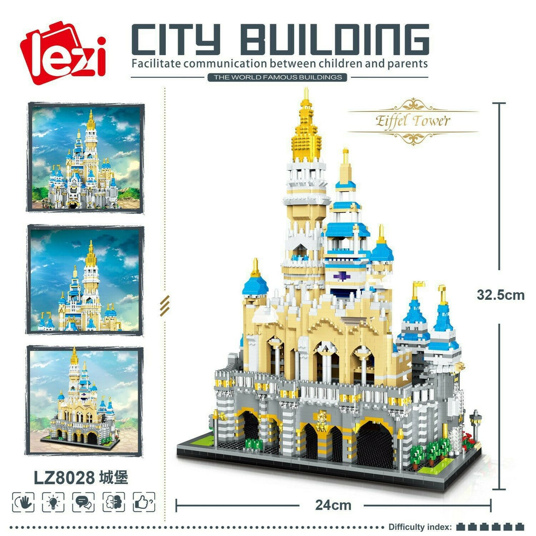 Lezi mini Blocks Kids Teens Building Toys Adult DIY Bricks Puzzle Blue Castle Girls Gift 8028
