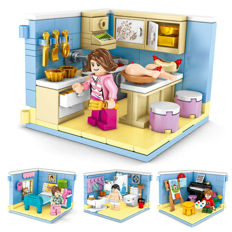 4pcs/set Sembo 601502-601505 Kids Building Toys Girls Blocks 4in1 Room Puzzle Gift (no box)