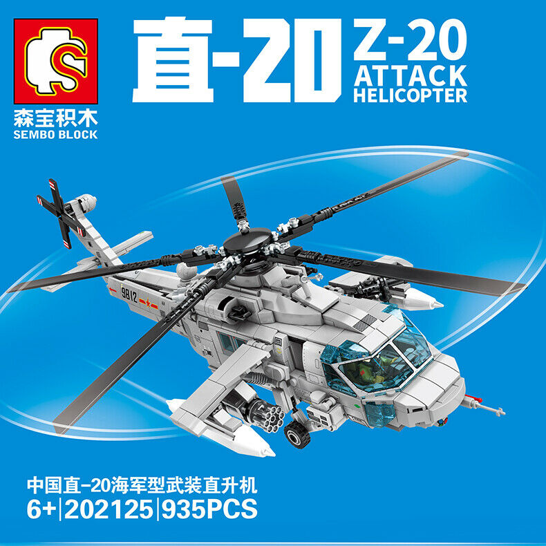935pcs Sembo Z-20 Attack Helicopter Model Kids Building Blocks Toys Boys Puzzle 202125 no box