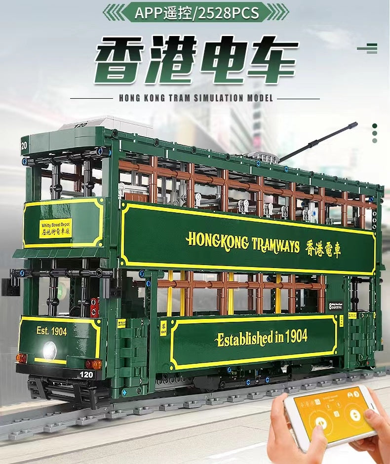 Mould King Blocks Kids building toys Adult MOC Bricks 1:18 HONG KONG Tramways Bus Vehicle APP Remote Control  KB120