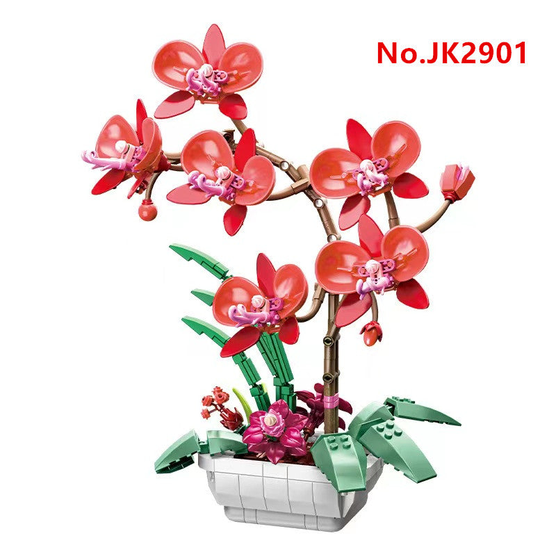 JAKI Blocks Kids Building Toys DIY Bricks Girls Flowers Potted Plant Puzzle Butterfly Orchid Home Decor Womens Gift JK2901 29011 29012