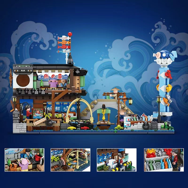 2249pcs LOZ mini Blocks Kids Building Toys DIY Bricks Japanese Fish Stall Puzzle Gift 1049