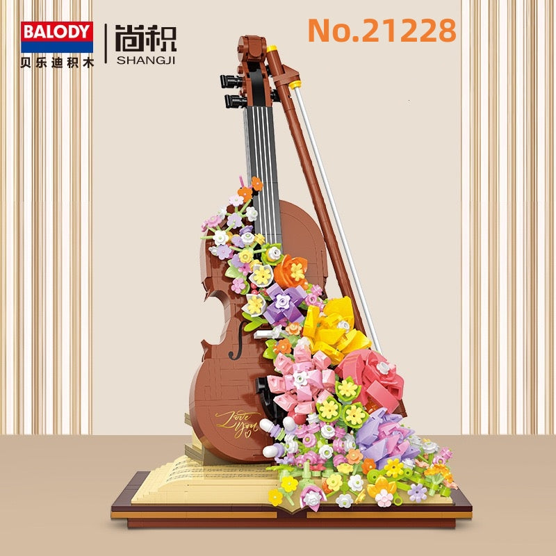 BALODY mini Blocks Kids Building Toys Violin Piano Flowers With Lighting Girls Women Gift Home Decor 21228 21194