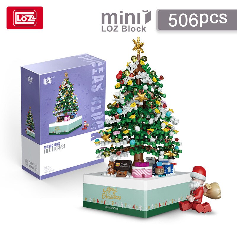 1237 1238 1054 LOZ mini Blocks Kids Building Bricks Boys Toys Puzzle Christmas Tree Coffee House Girls Holiday Gift Music Box
