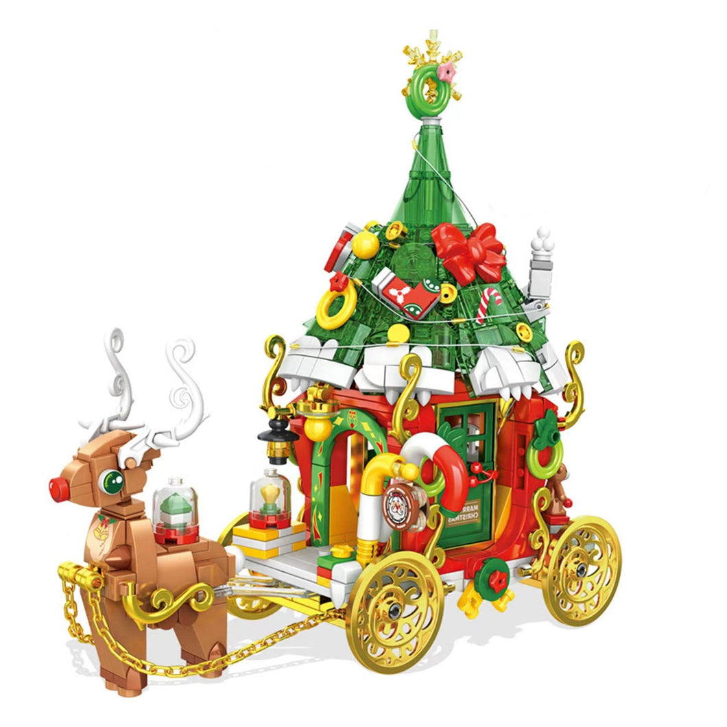 Panlos Blocks Kids Building Bricks Toys Puzzle Girls Christmas Elk Cart Girls Boys Gift with Lighting 601012