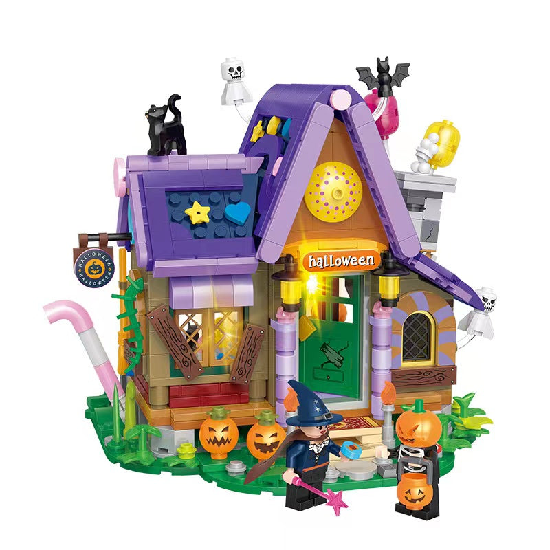 BALODY mini Blocks Kids Building Toys Halloween House Puzzle Holiday Gift Home Decor With Lighting 21052